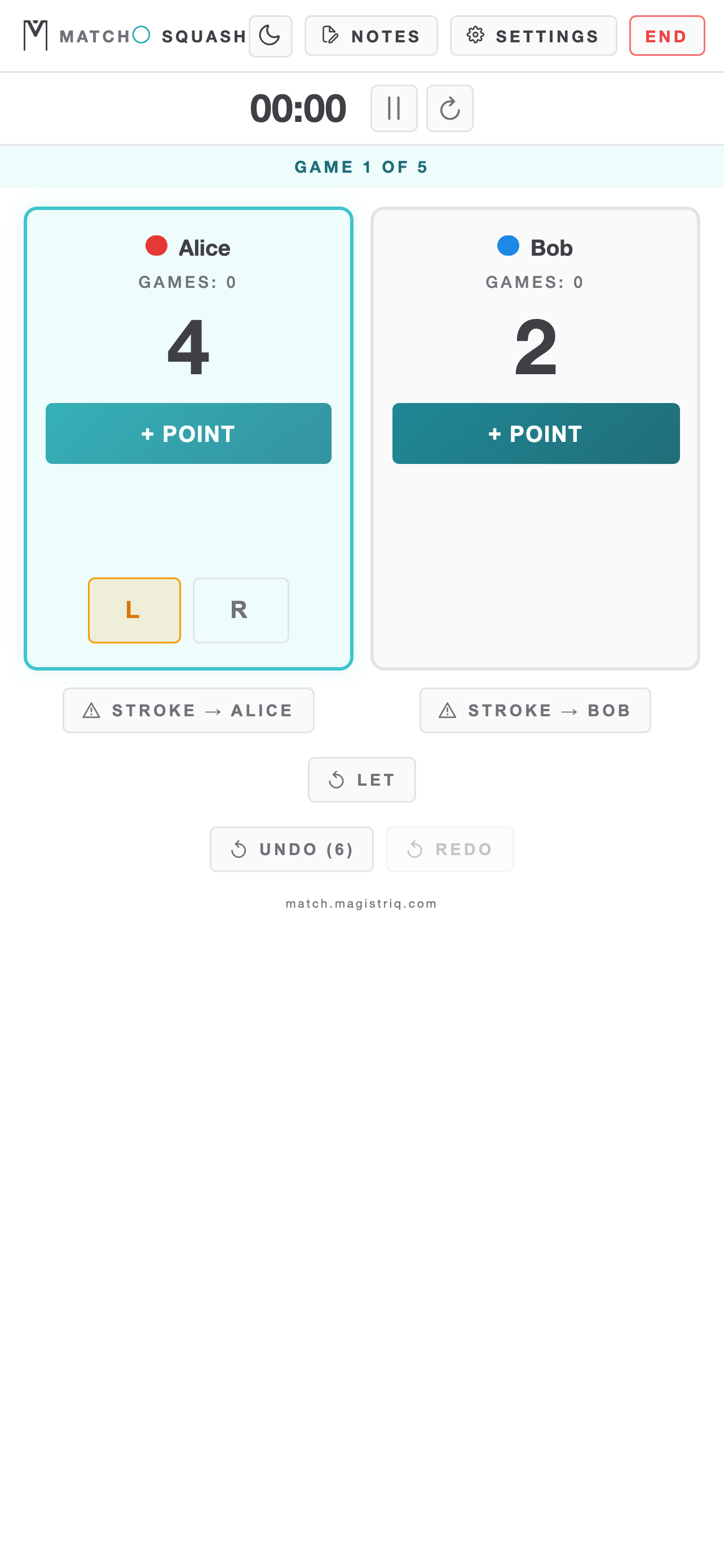 Live scoring screen — light mode